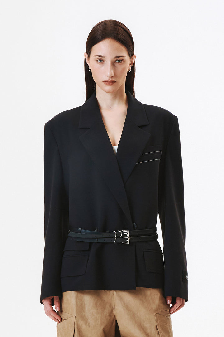KIMMATIN Oversize Low Edge Crop Jacket — Black