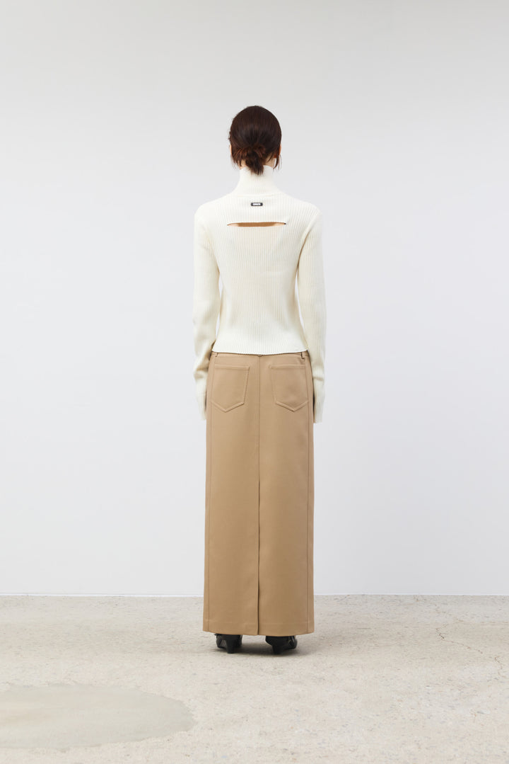 KIMMATIN Back Double Waist Maxi Skirt — Beige