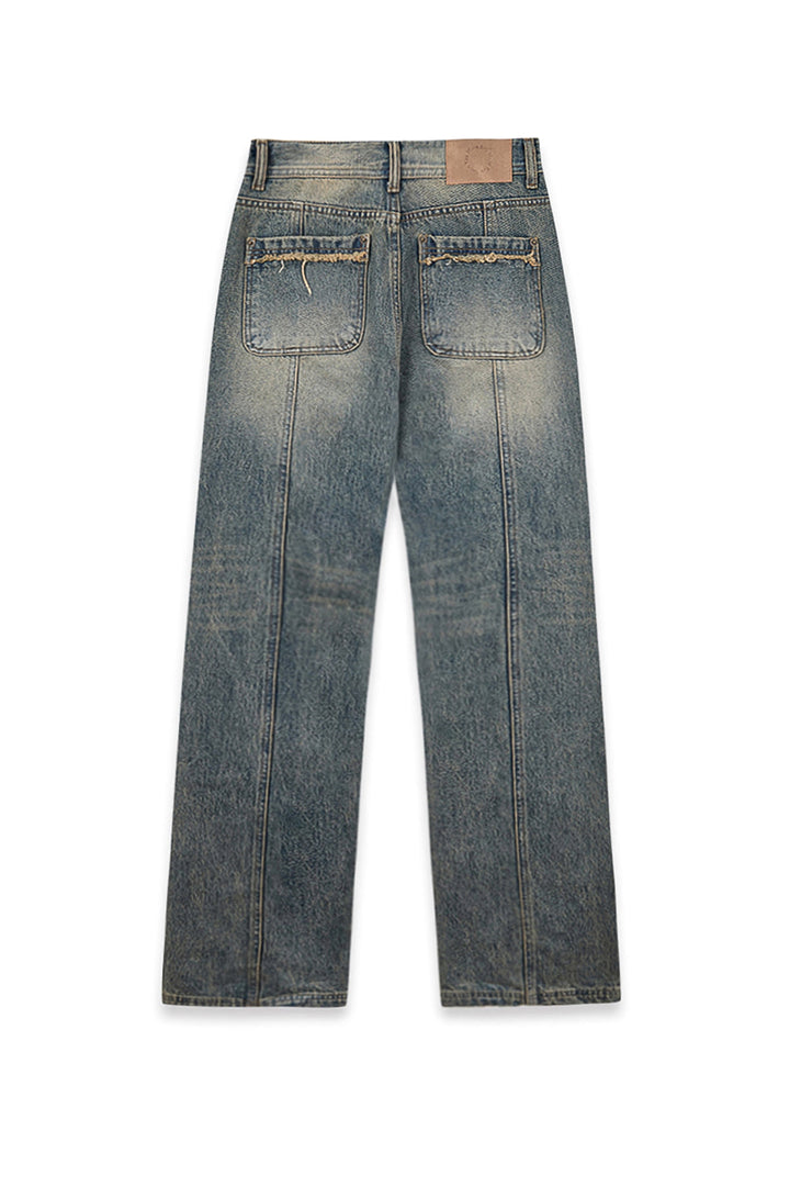 Matin Kim Semi Boots Cut Washed Denim — Blue