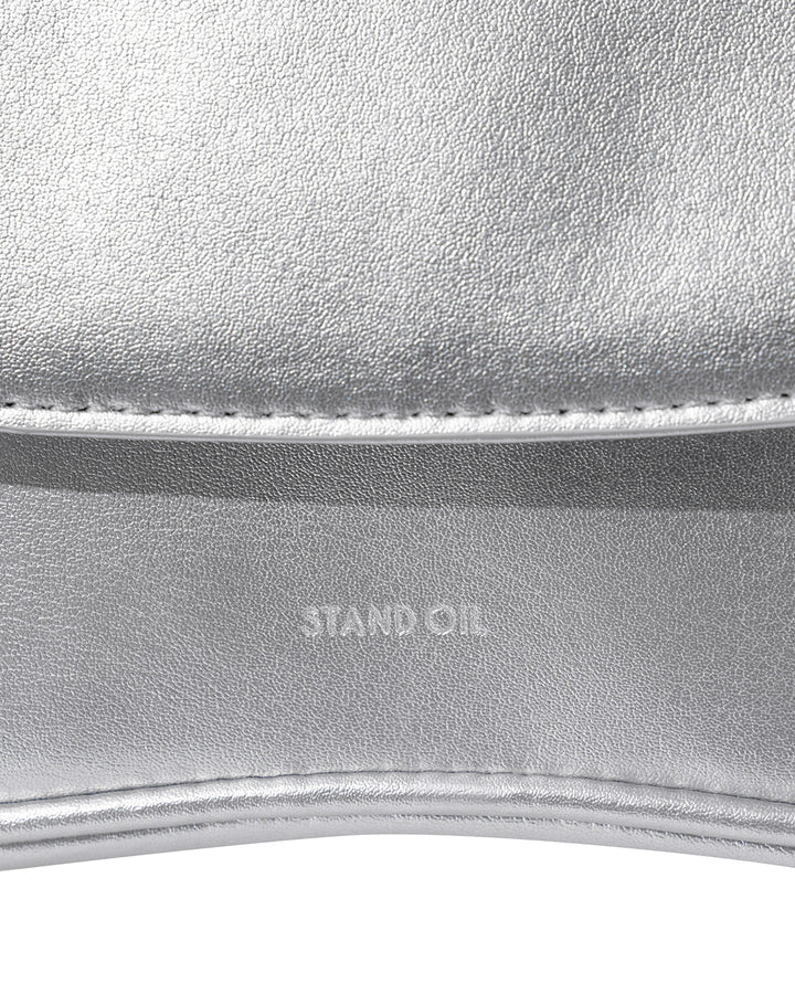 Stand Oil Cookie Bag — Glossy Shoulder Crossbody — Silver