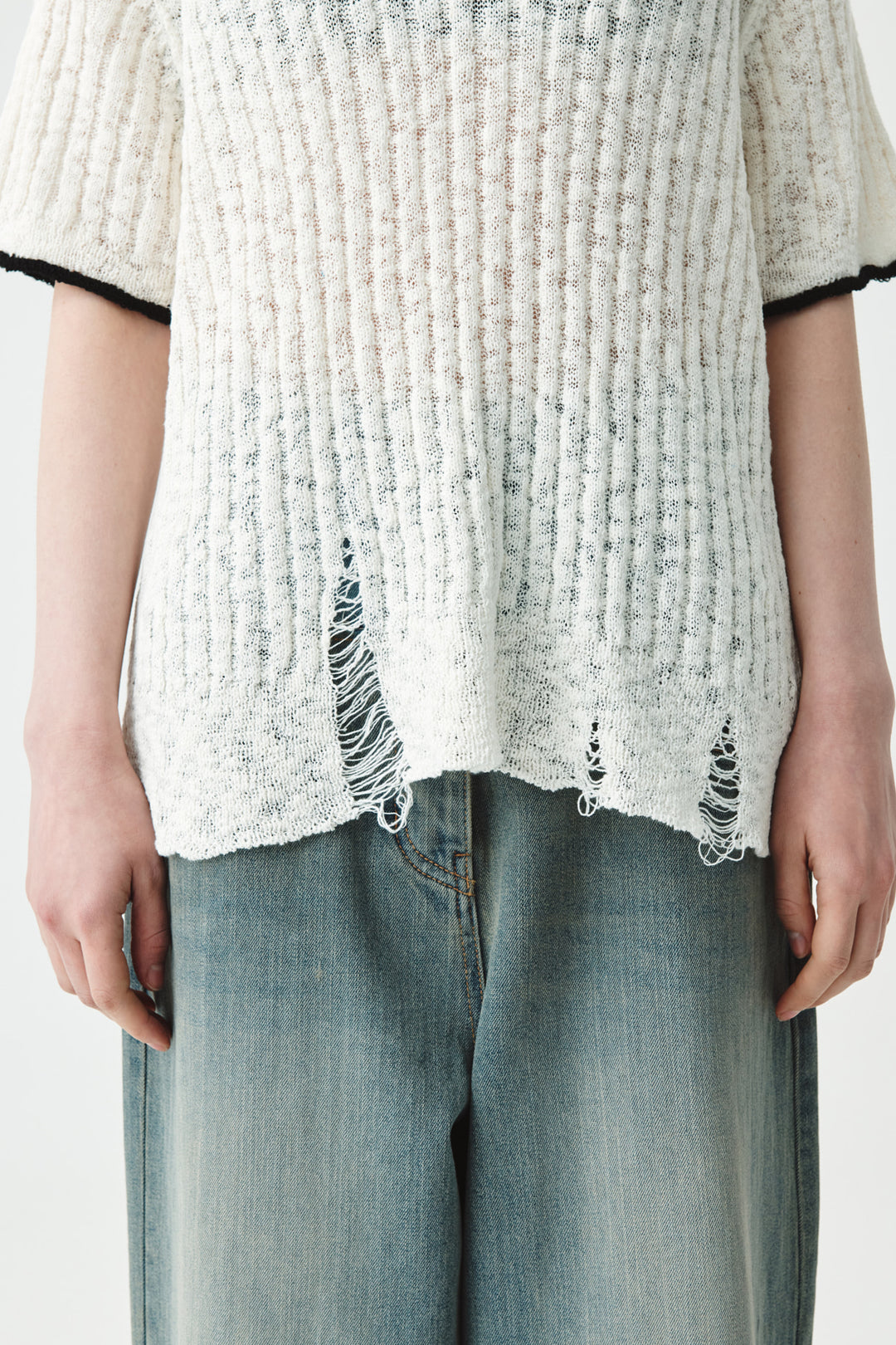 KIMMATIN Half Zip Slub Pique Knit Top — Ivory
