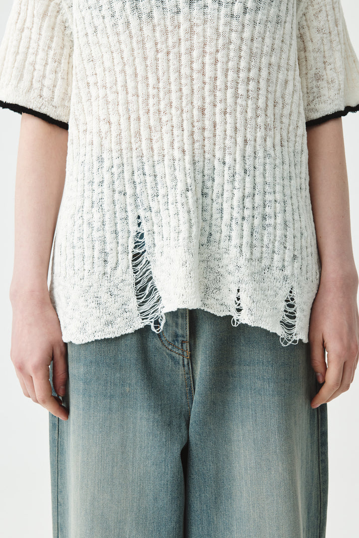 KIMMATIN Half Zip Slub Pique Knit Top — Ivory