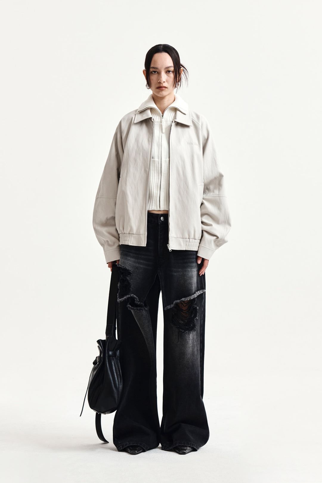 Matin Kim Front Layered Distressed Denim — Black