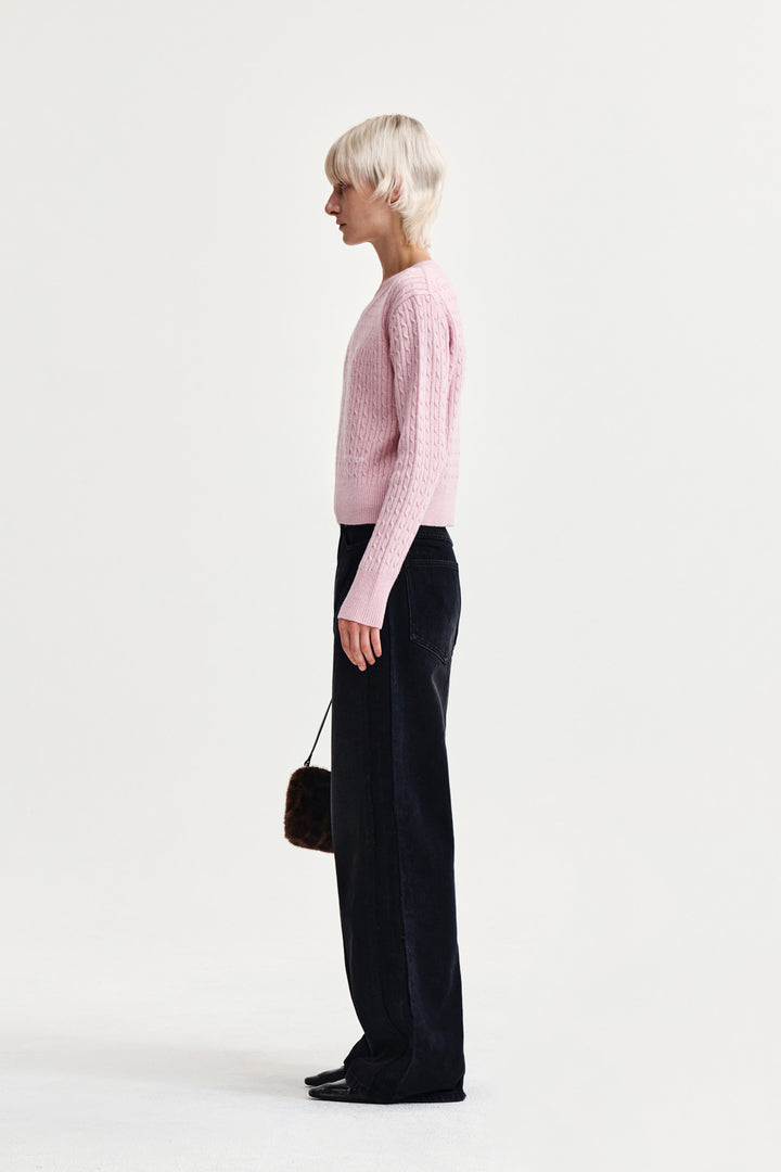 Matin Kim Shiny Cable Pullover — Pink