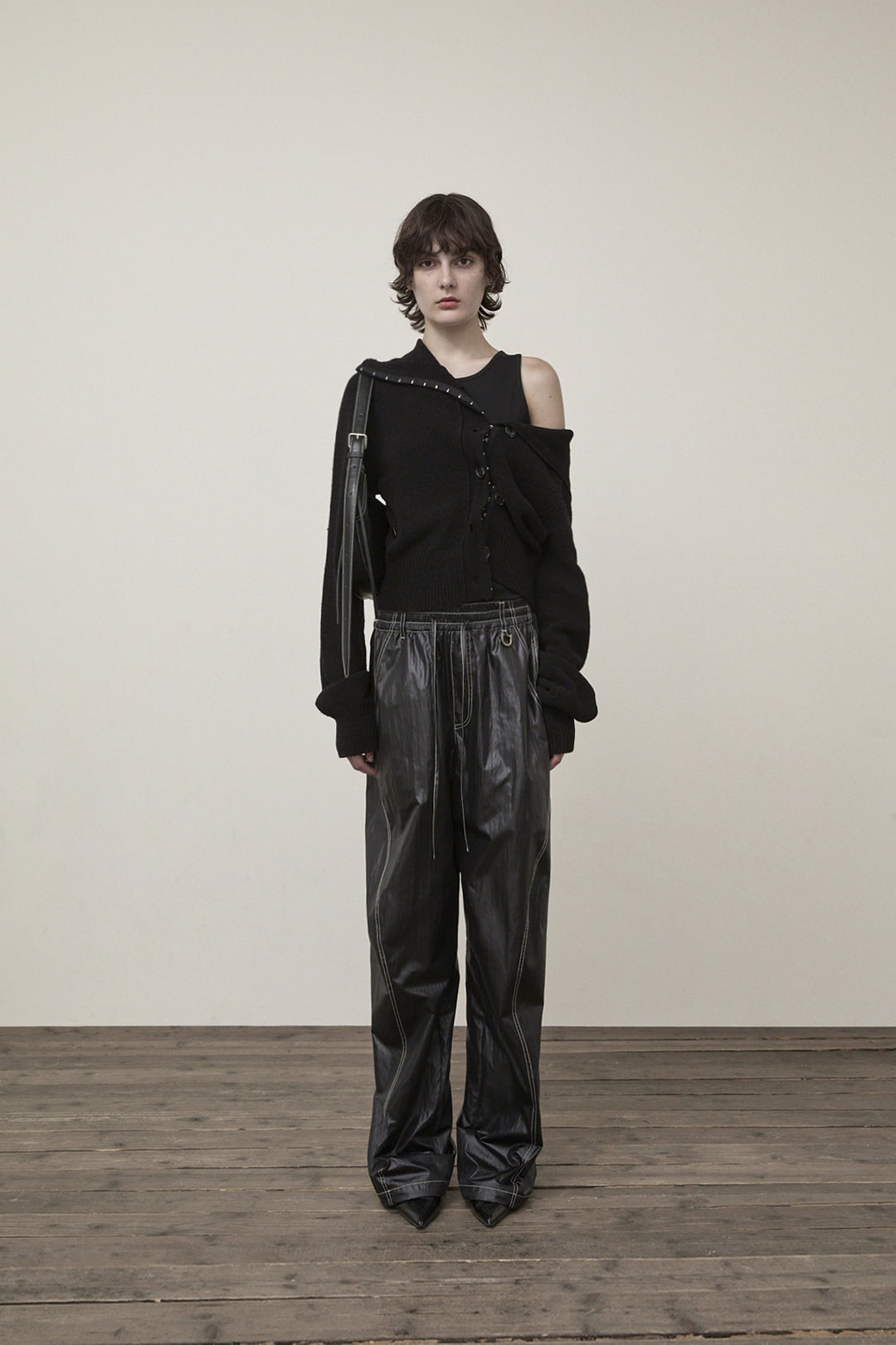 Matin Kim Glossy Banding Track Pants — Black