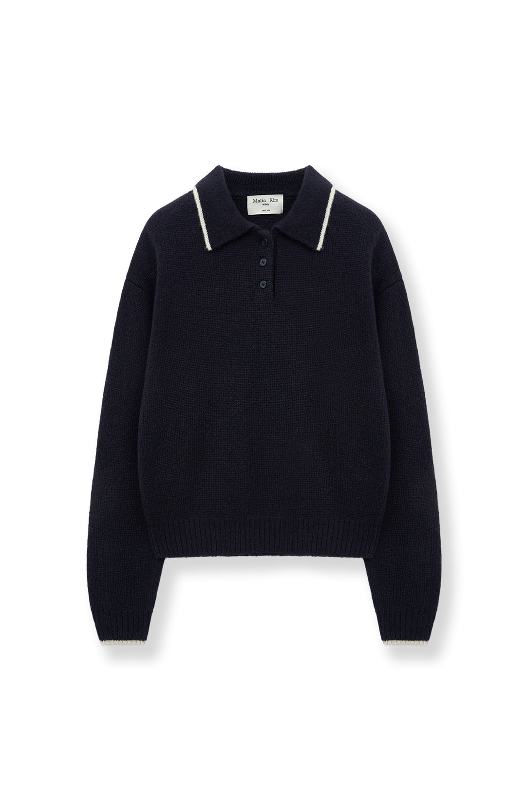 Matin Kim Back Logo Collar Knit Top — Dark Navy