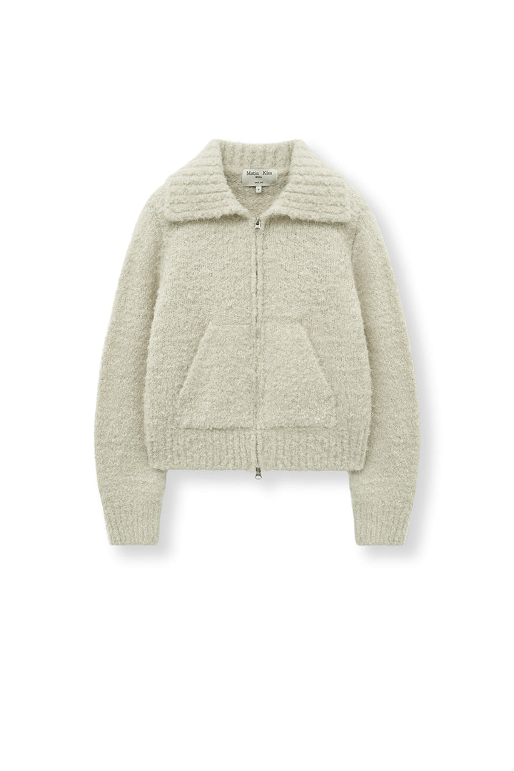 Matin Kim Boucle Knit Zip Up Cardigan — Beige