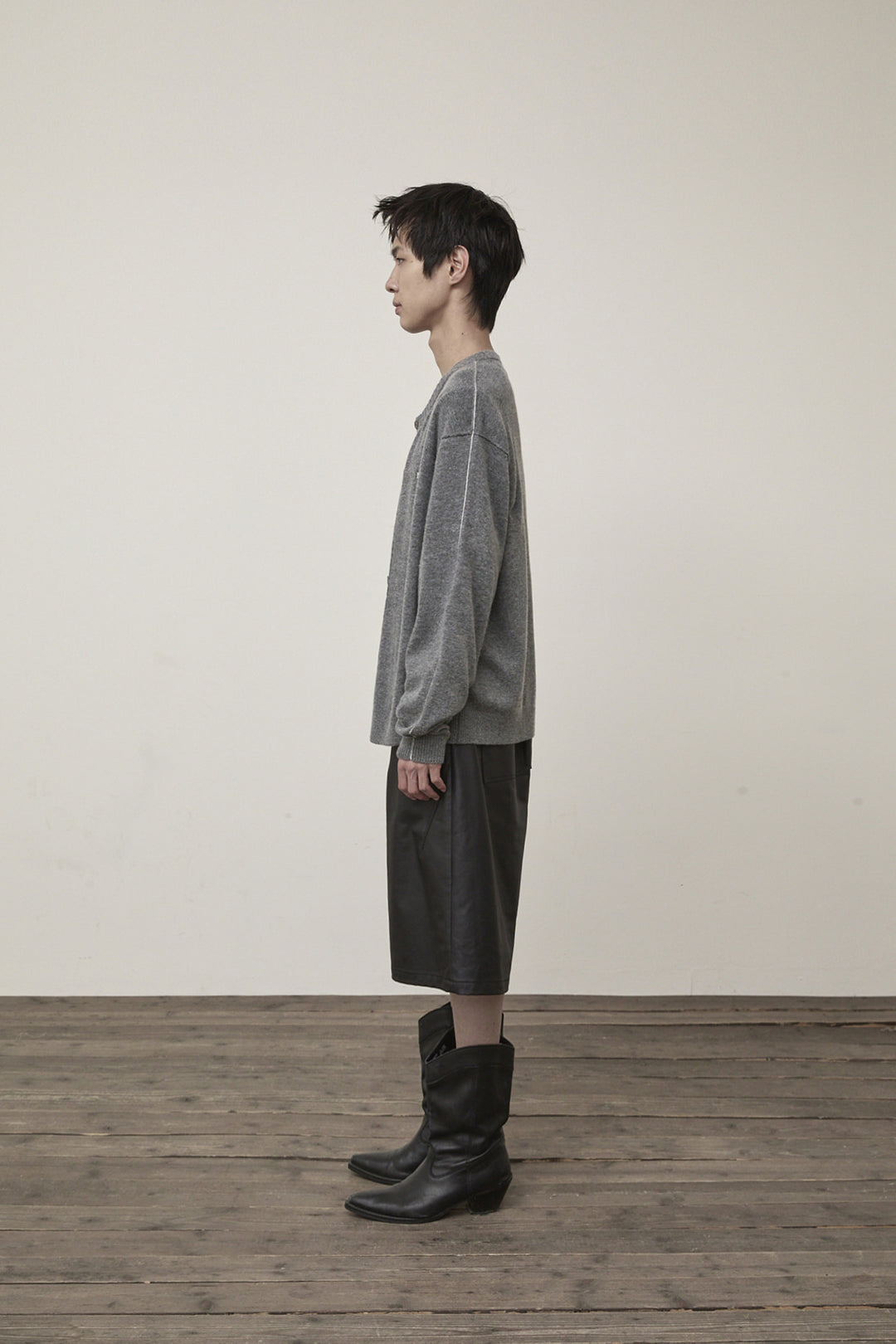 Matin Kim Cashmere Blended Round Knit Cardigan — Gray
