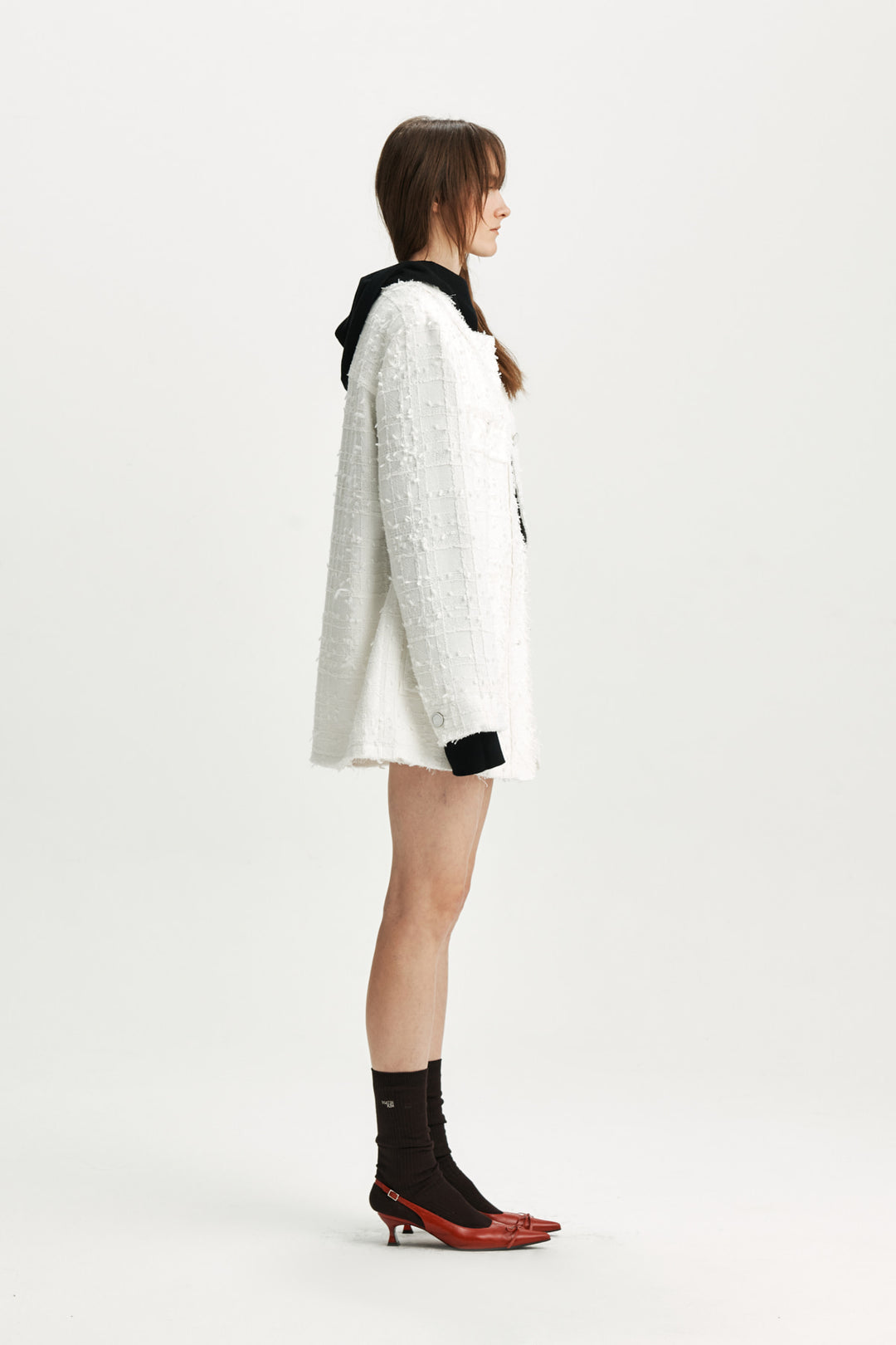 KIMMATIN Cut Point Tweed Jacket — White