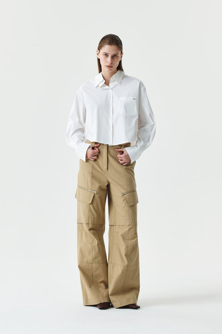 KIMMATIN Zipper Point Cotton Cargo Pants — Beige