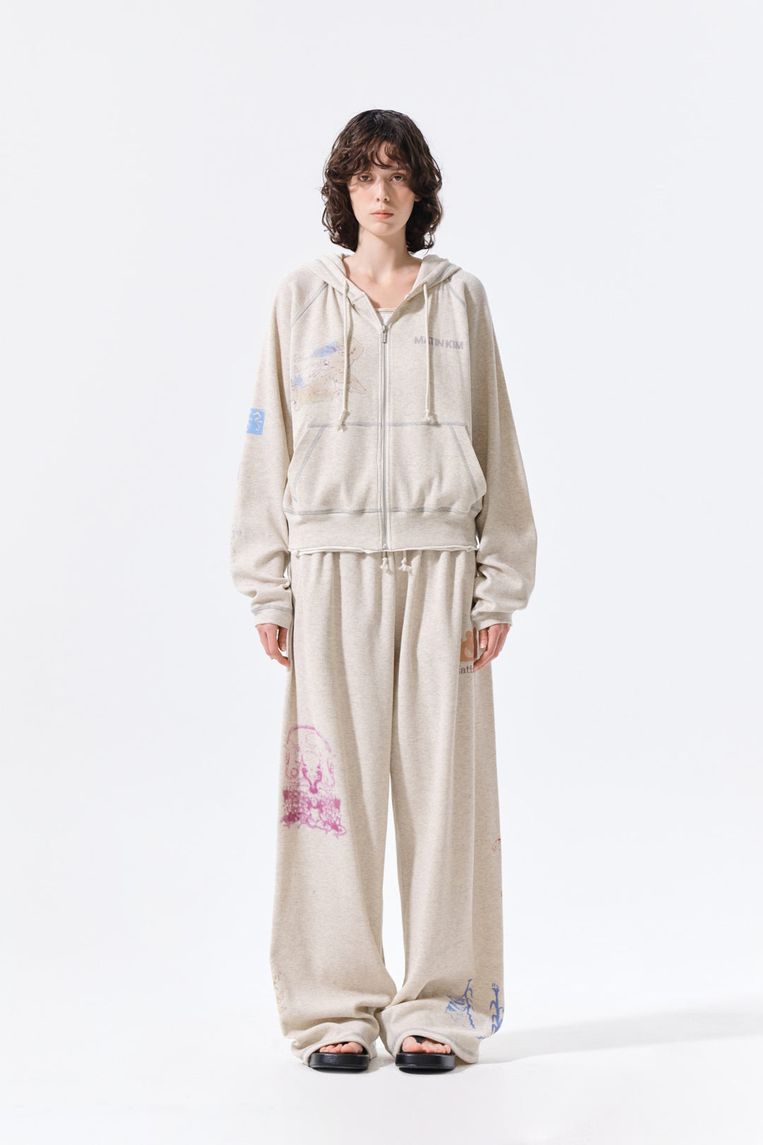 Matin Kim Sketch Graffiti Waffle Pants Light — Beige