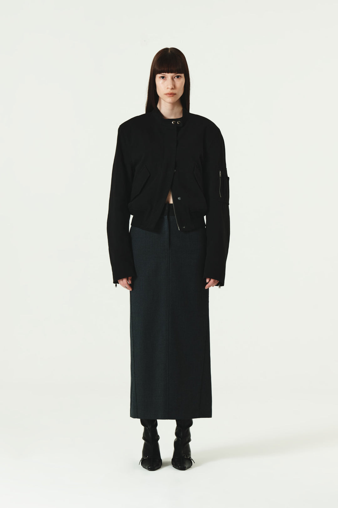 KIMMATIN Foldover Twill Wool Skirt — Gray