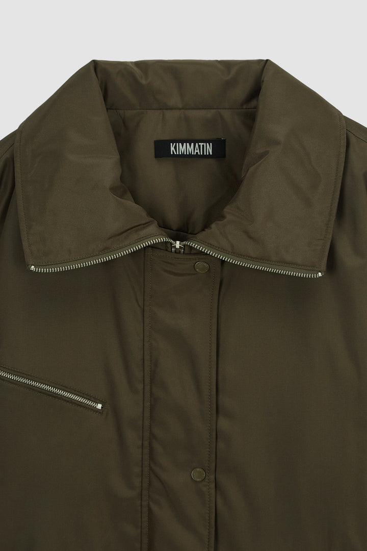 KIMMATIN Highneck Oversize Padded Jumper — Khaki