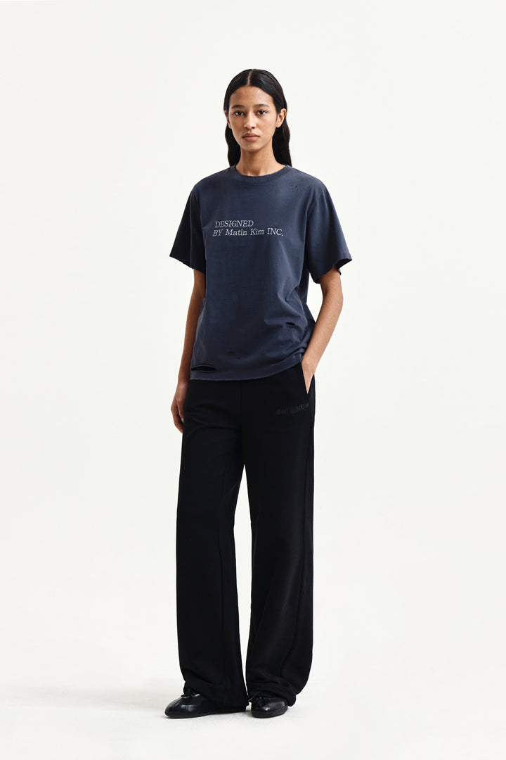 Matin Kim Spray Washed Lettering Damaged Top — Navy blue