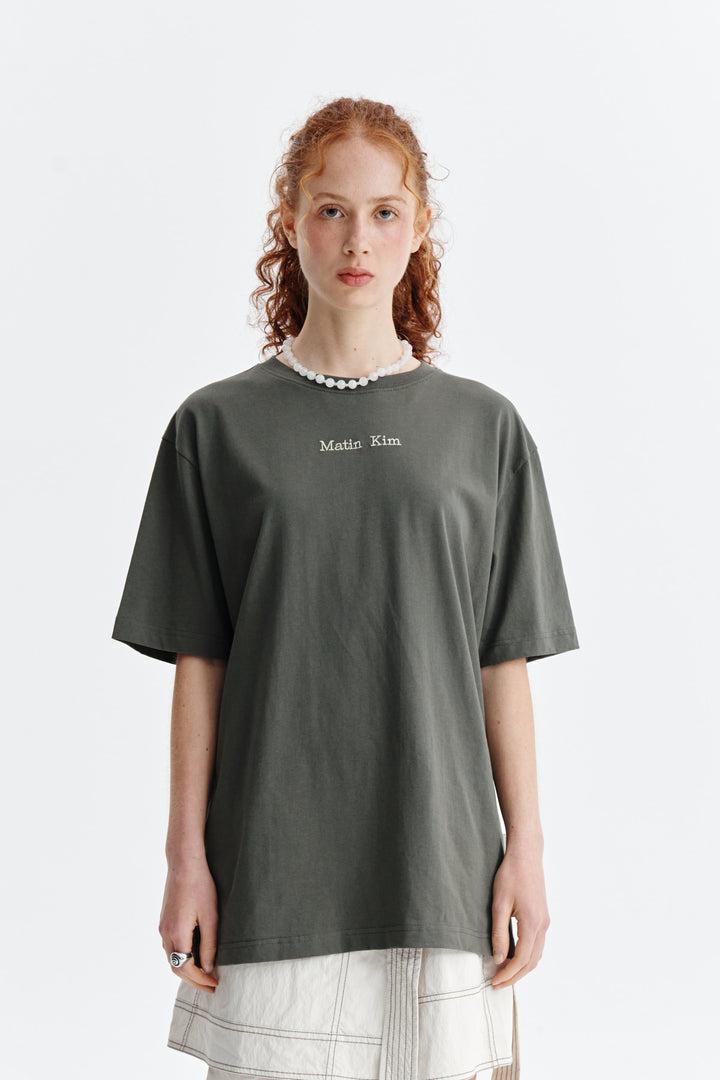 Matin Kim Embroidery Small Logo Oversize Top — Khaki