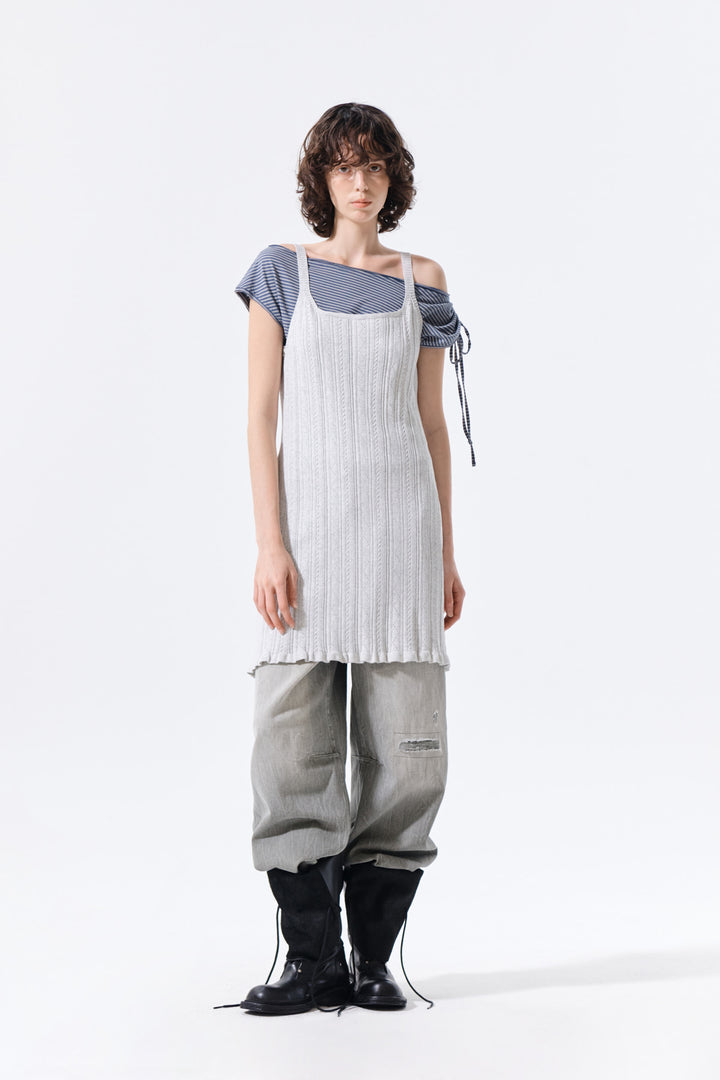 Matin Kim Open Back Ribbed Knit Dress — Light Grey