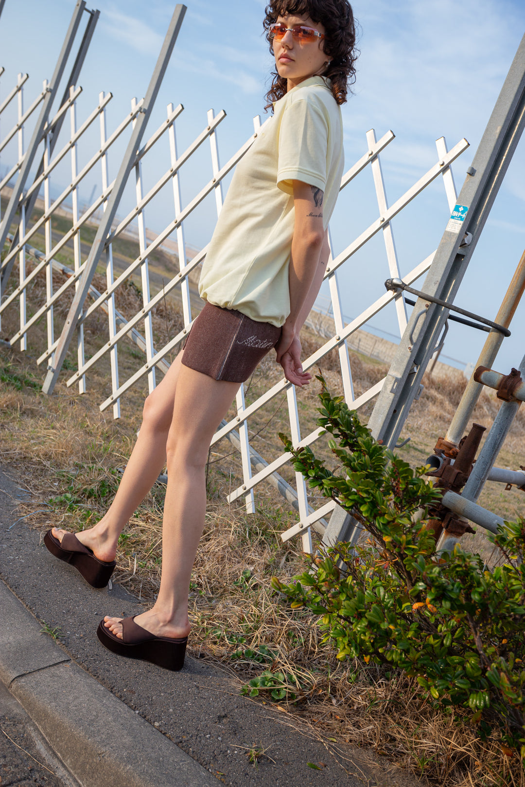 Matin Kim Two Tone Banding Knit Mini Skirt — Brown