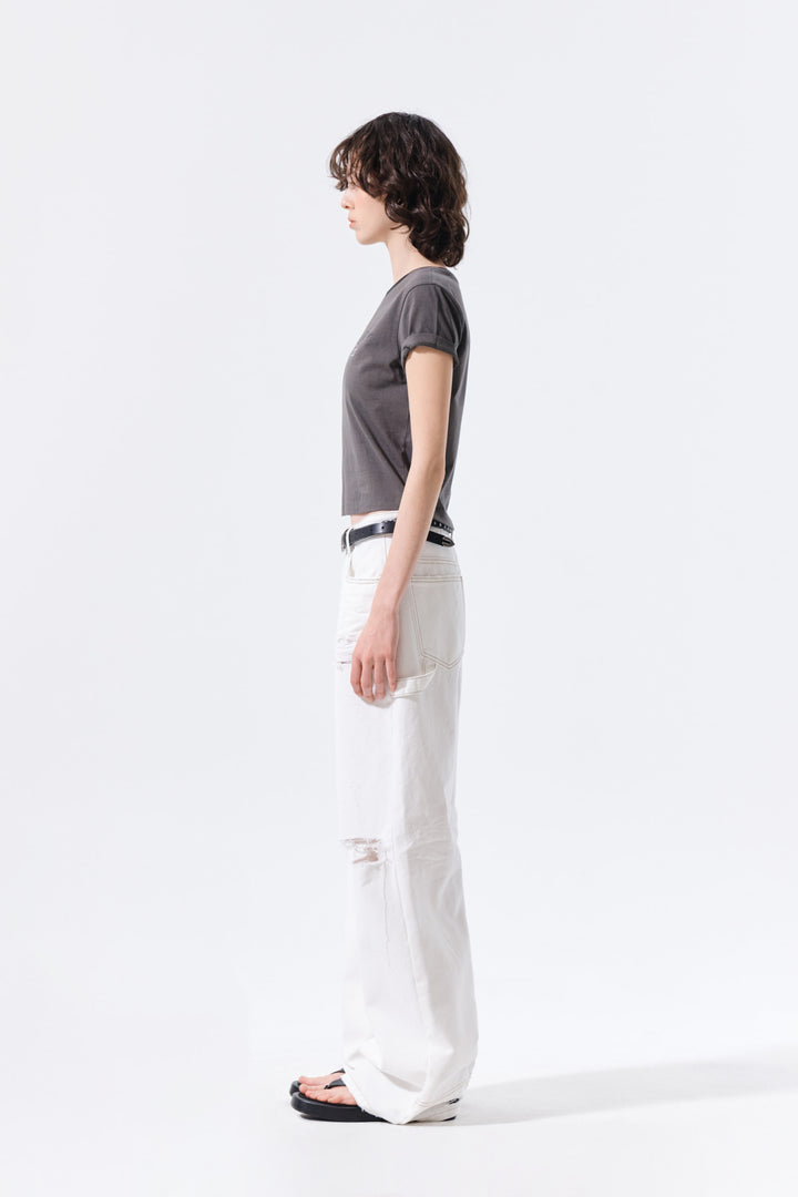 Matin Kim Tonal Rib Logo Crop Top — Charcoal