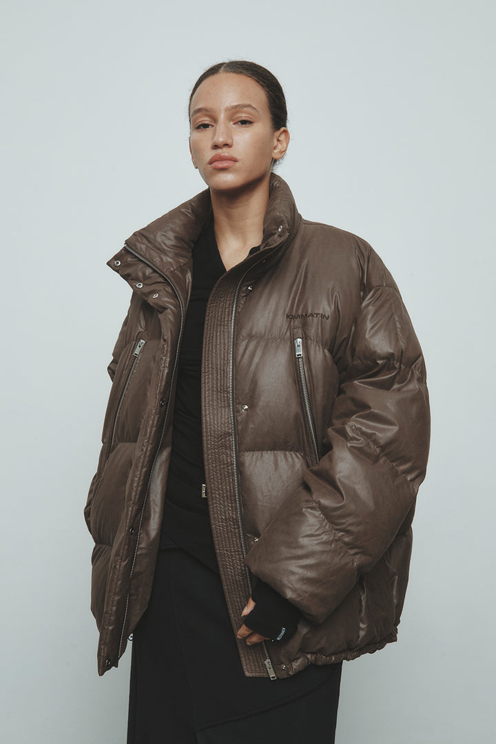 KIMMATIN Zipper Detail Goose Down Jumper — Brown