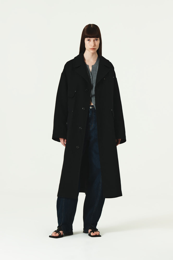 KIMMATIN Reversible Wool Cotton Oversized Coat — Black