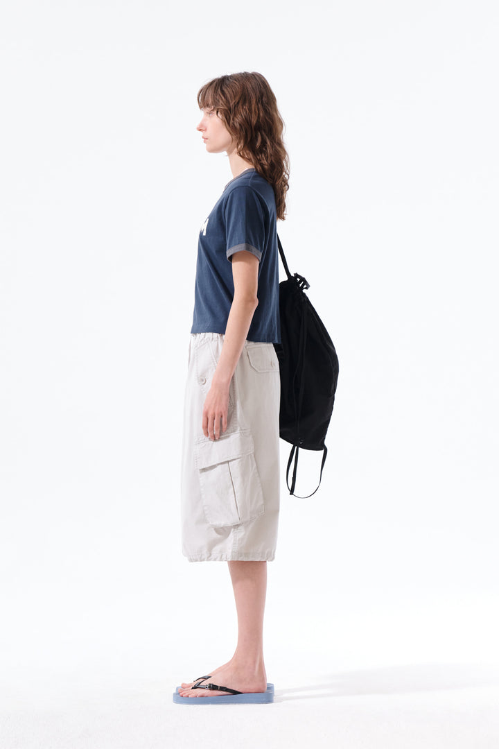 Matin Kim Logo Ringer Crop Top — Navy blue