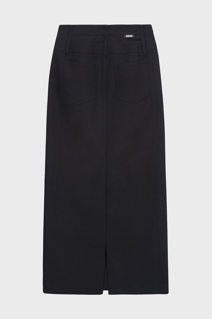 KIMMATIN Back Double Waist Maxi Skirt — Black