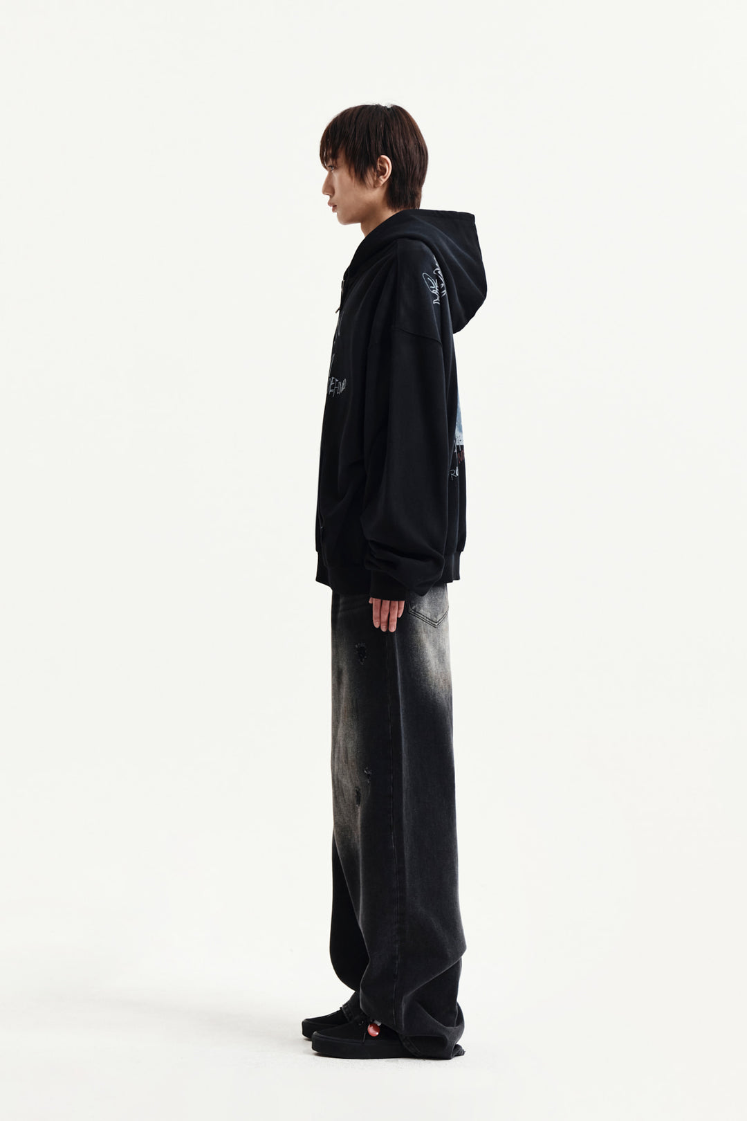 Matin Kim Vintage Washed Graffiti Zip Hoody — Black