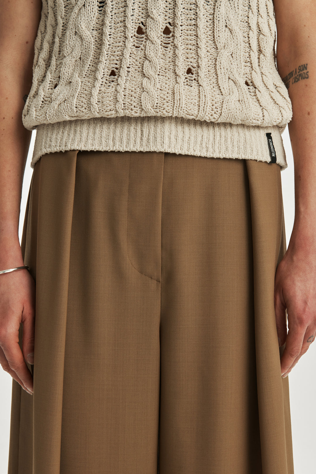 KIMMATIN Cable Crochet Knit Vest — Ivory