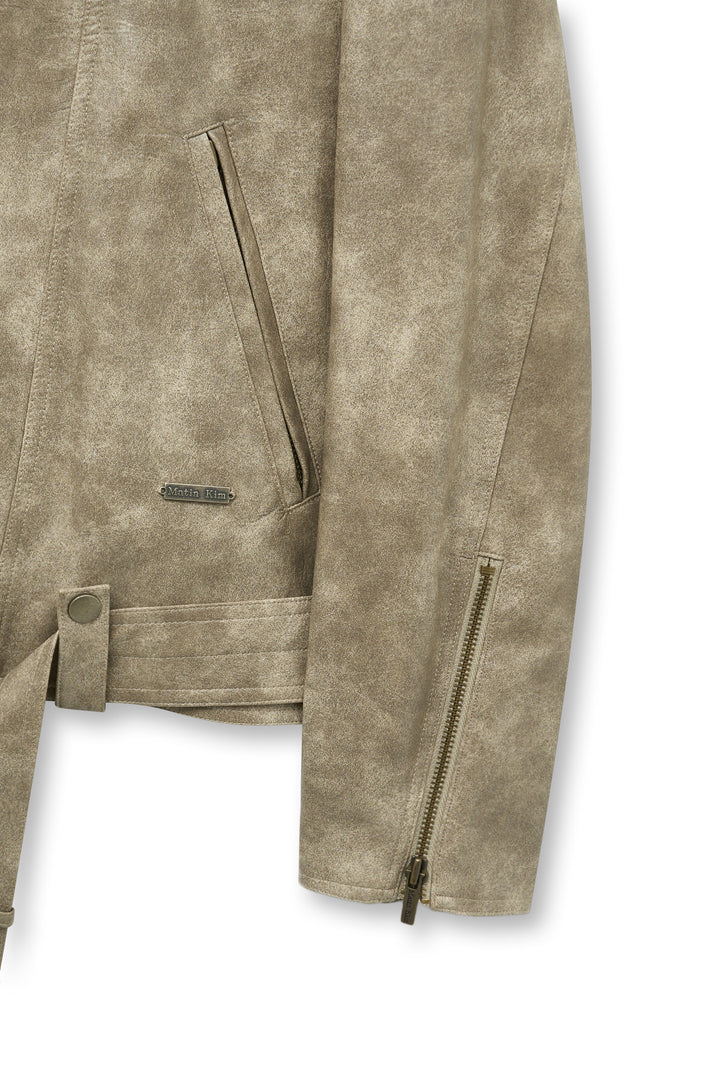 Matin Kim Faux Leather Belted Rider Jumper — Beige