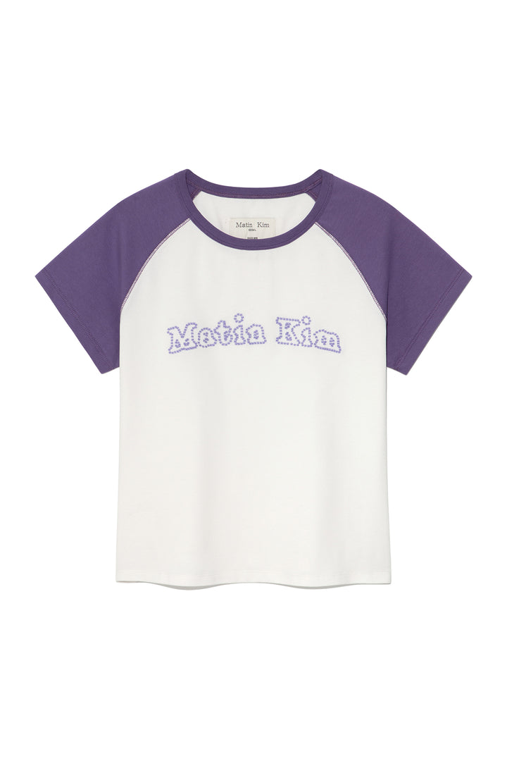 Matin Kim Flower Stitch Raglan Logo Top — Purple