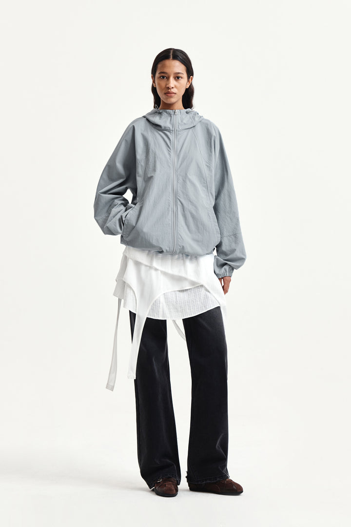 Matin Kim Back Logo Hoody Wind Breaker — Light Grey