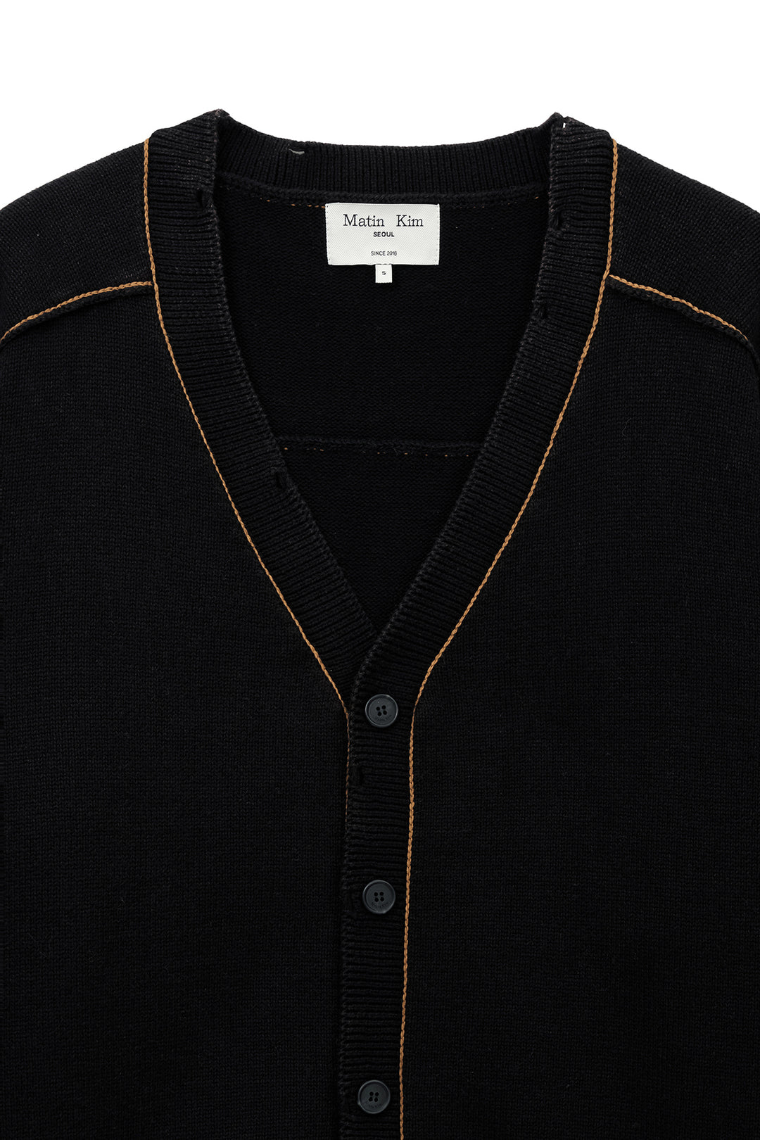 Matin Kim Back Logo Line Point Knit Cardigan — Black