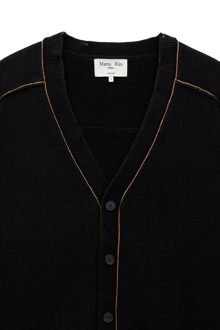 Matin Kim Back Logo Line Point Knit Cardigan — Black