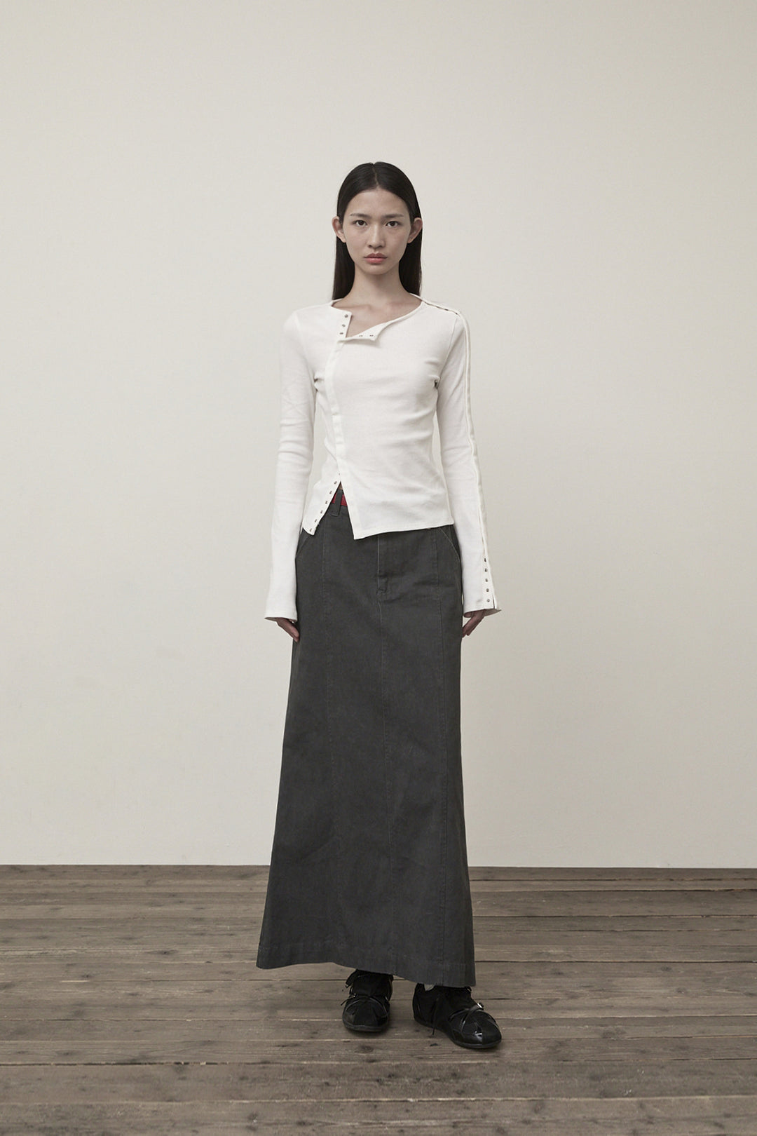 Matin Kim Snap Detail Slim Top — Ivory