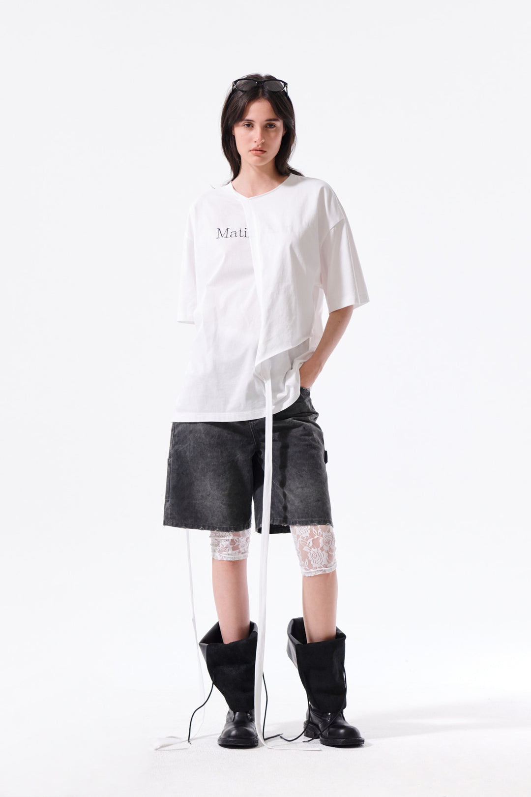 Matin Kim Tie Detail Draped Logo Top — White