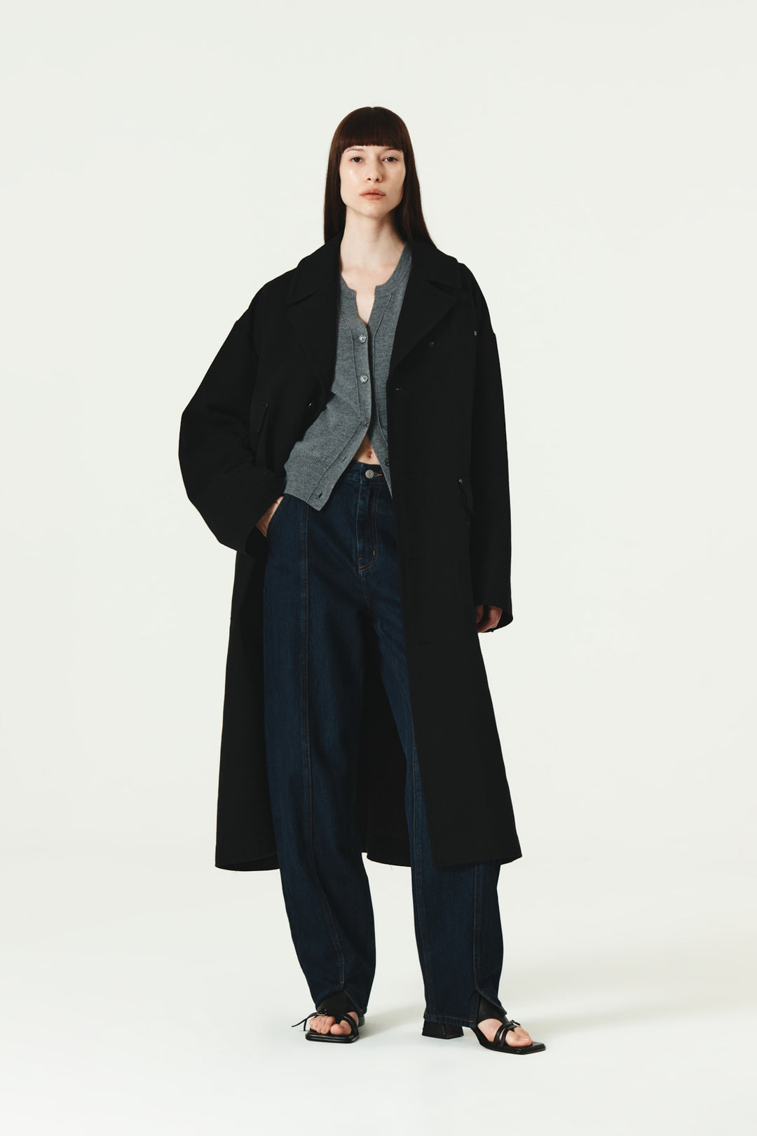 KIMMATIN Reversible Wool Cotton Oversized Coat — Black