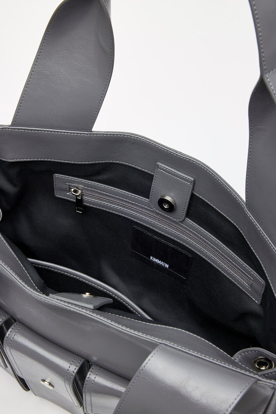 KIMMATIN Multi Pocket Leather Shopper — Gray