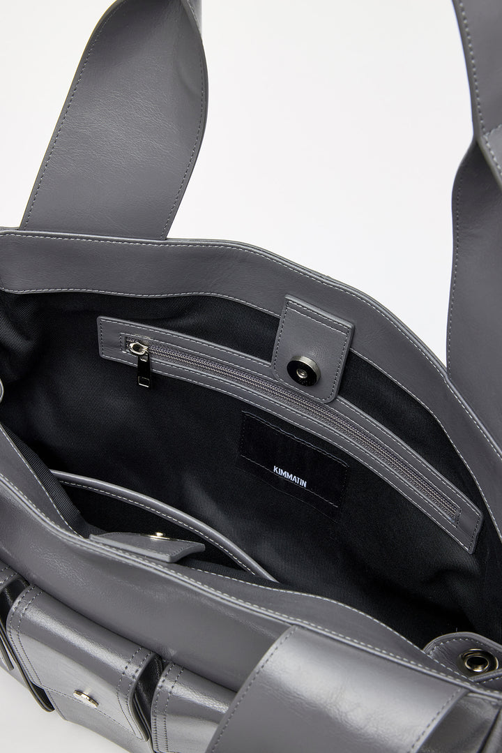 KIMMATIN Multi Pocket Leather Shopper — Gray