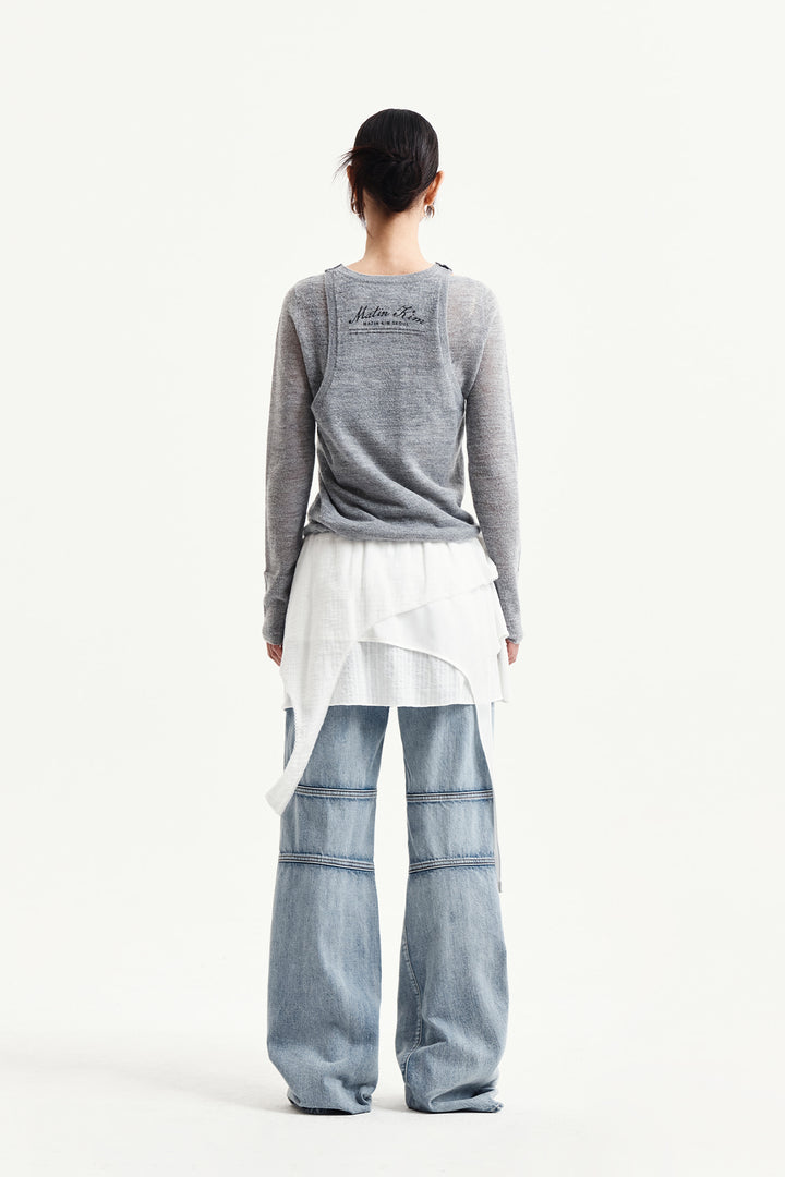 Matin Kim Mohair Layered Knit Pullover — Light Grey