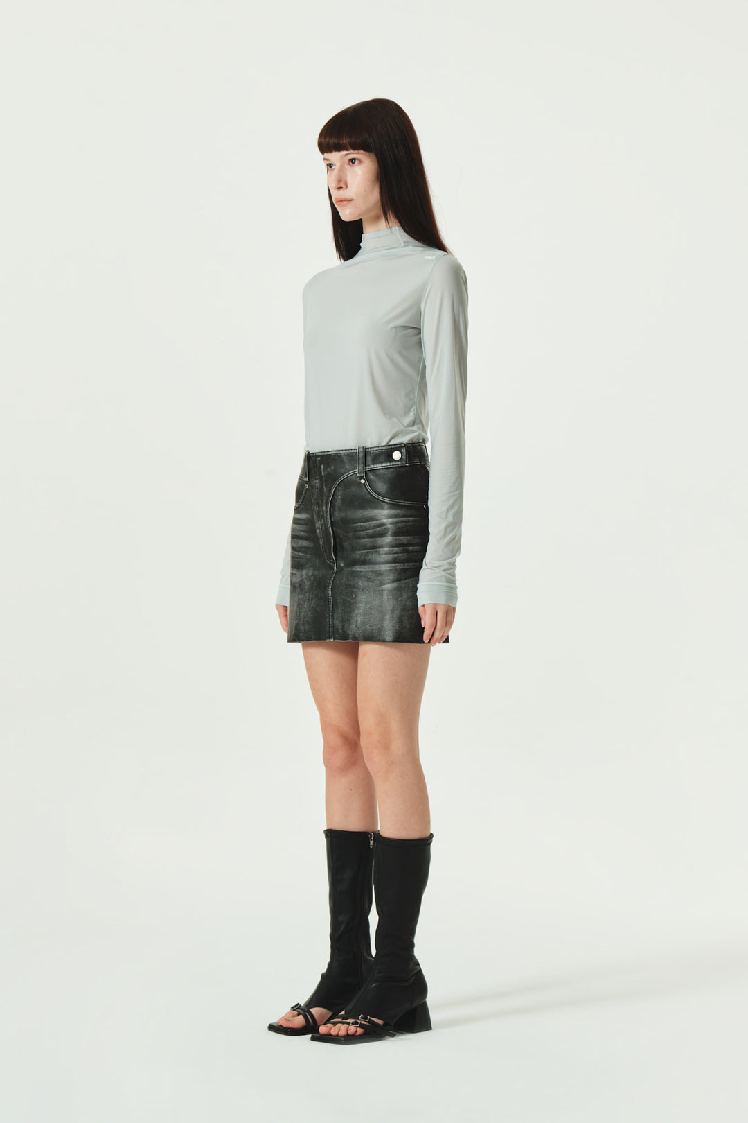 KIMMATIN Washed Faux Leather Mini Skirt — Gray