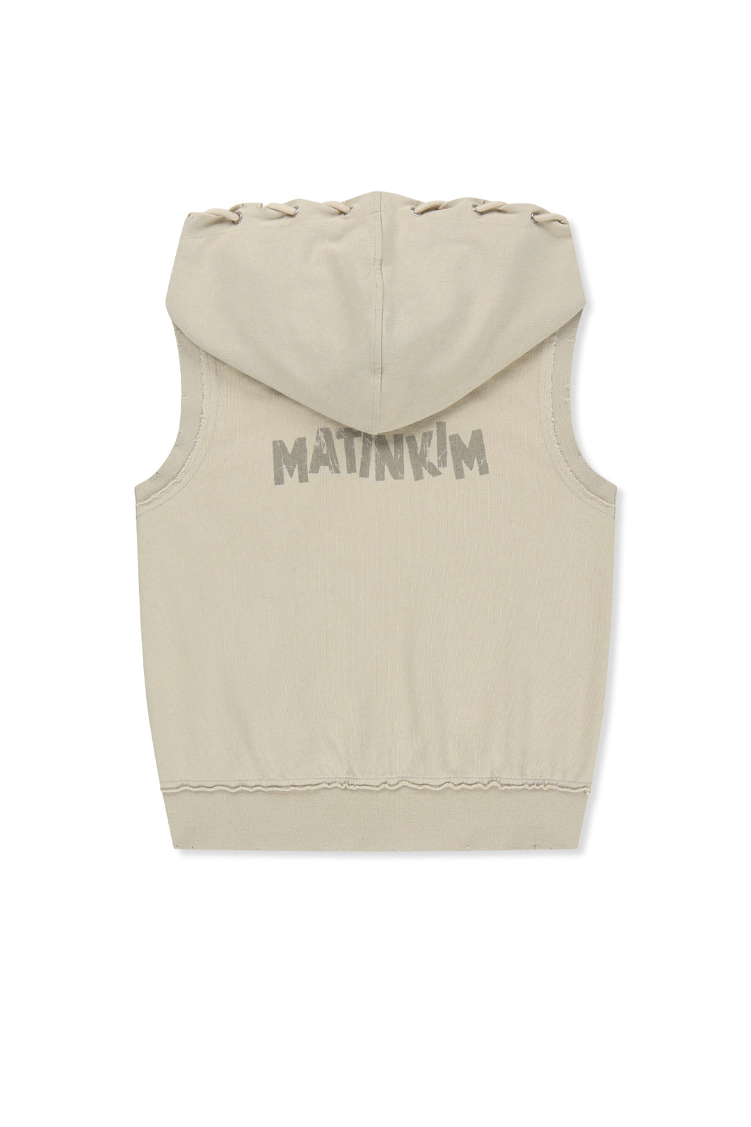 Matin Kim Back Logo Jersey Hood Vest — Beige
