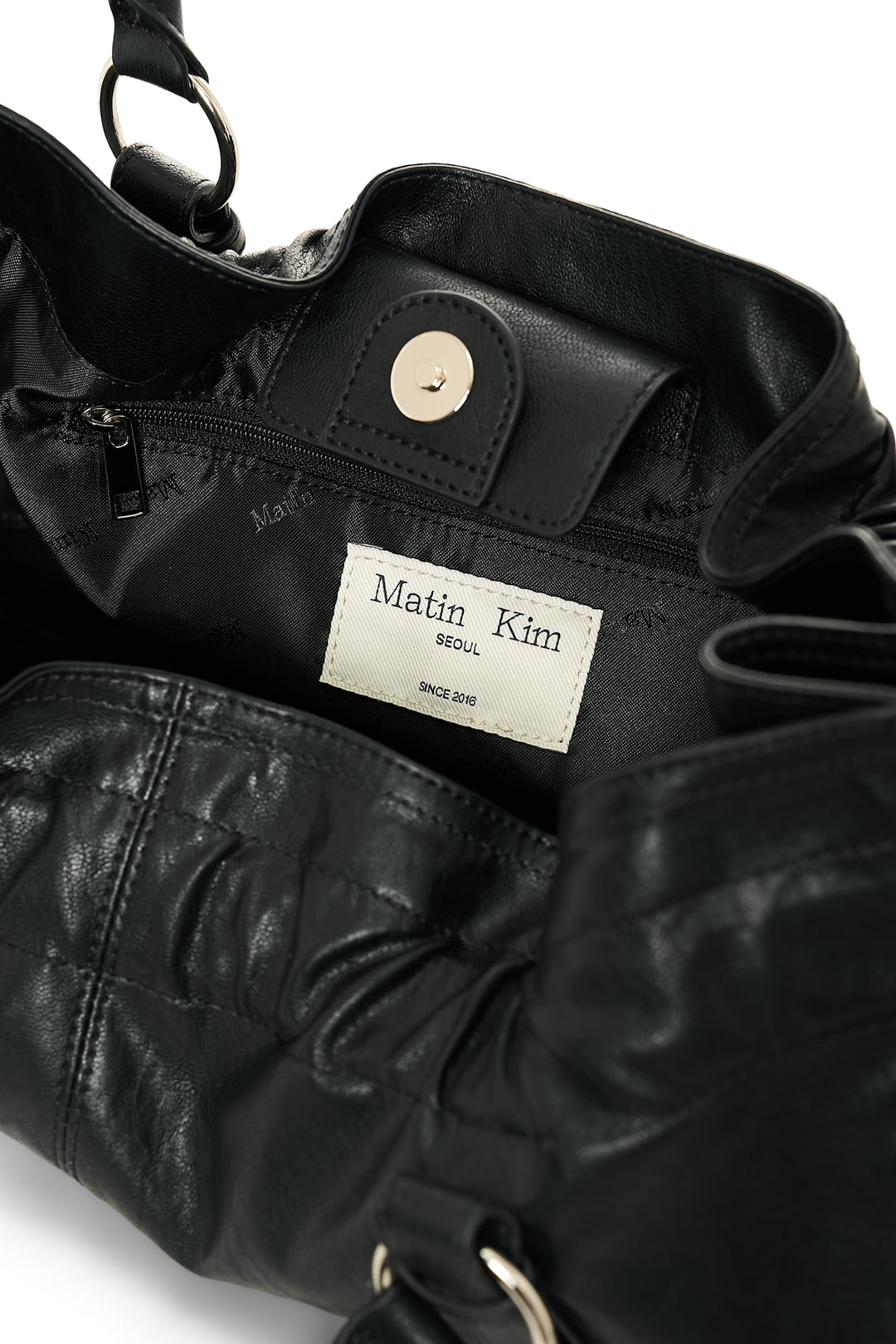 Matin Kim Shirring Tie Buckle Shoulder Bag — Black