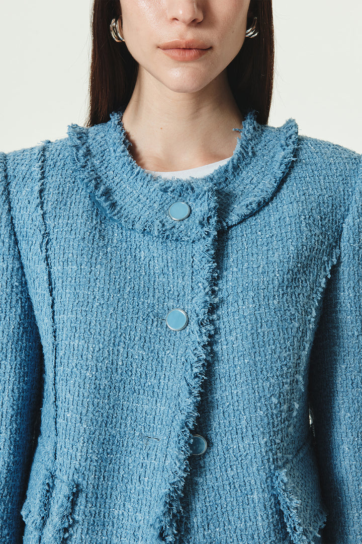 KIMMATIN Unbalance Tweed Crop Jacket