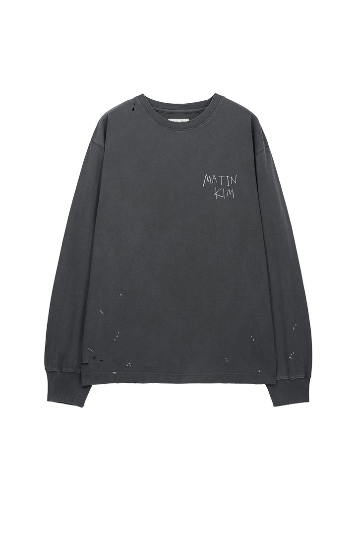 Matin Kim Vintage Washed Logo Top — Charcoal