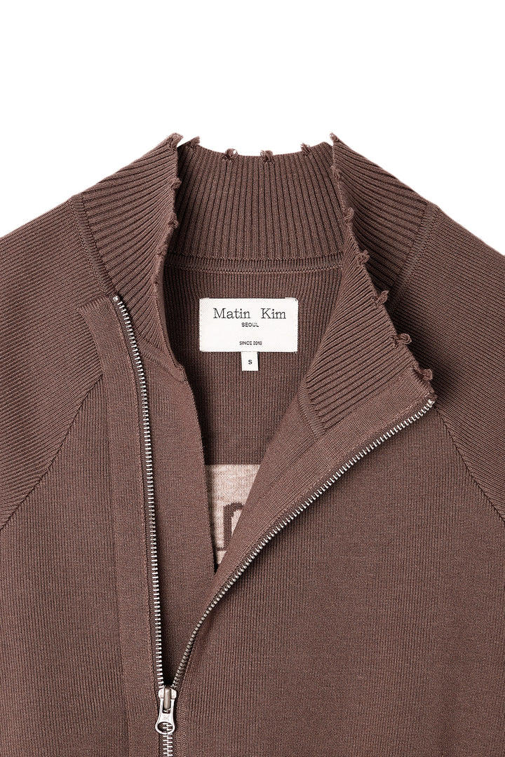Matin Kim High Neck Logo Knit Zip Vest — Brown