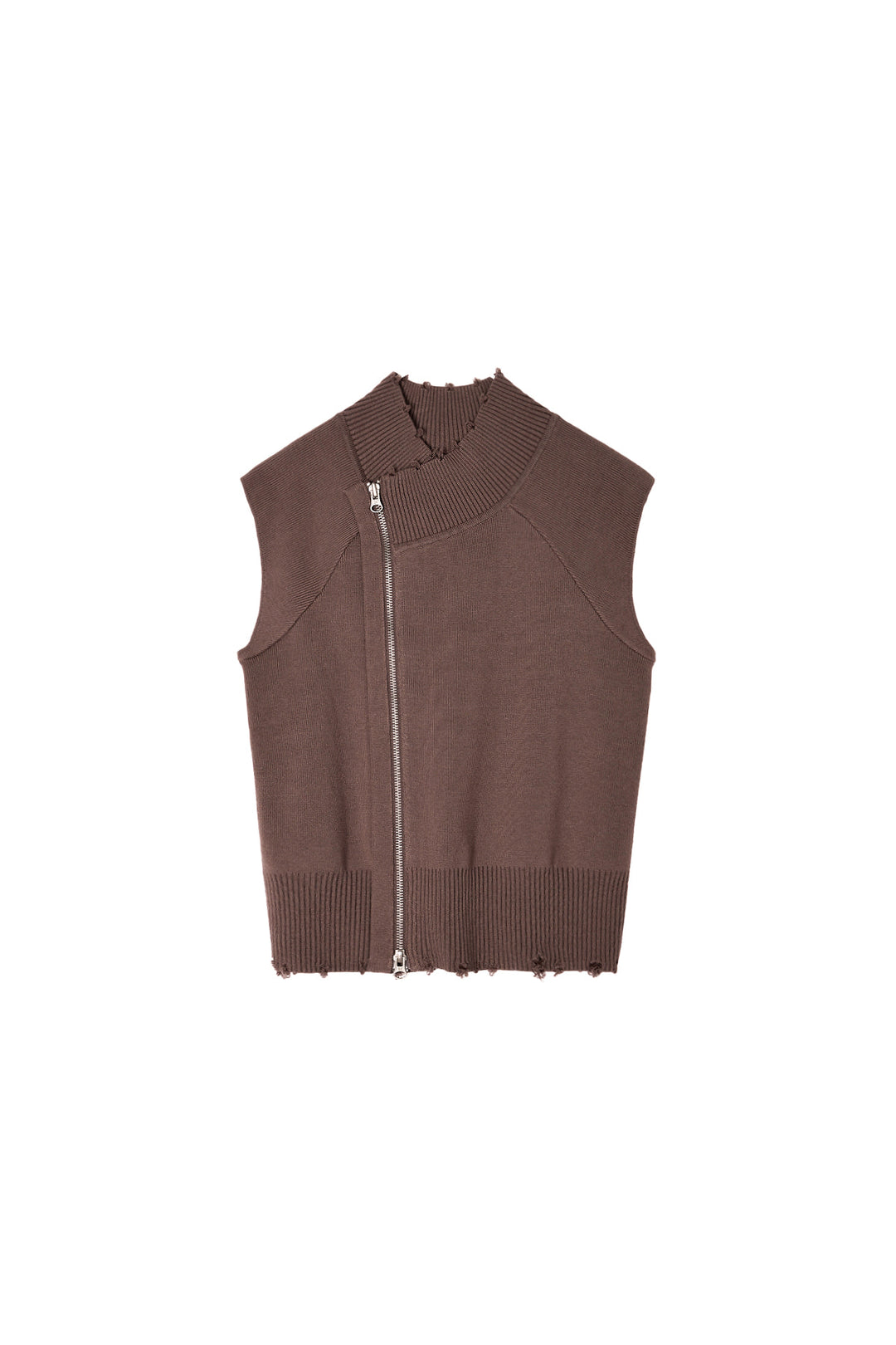 Matin Kim High Neck Logo Knit Zip Vest — Brown
