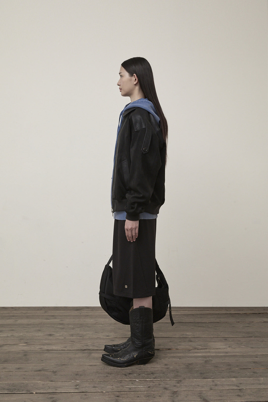 Matin Kim Suede Mix Leather Zip Jumper — Black