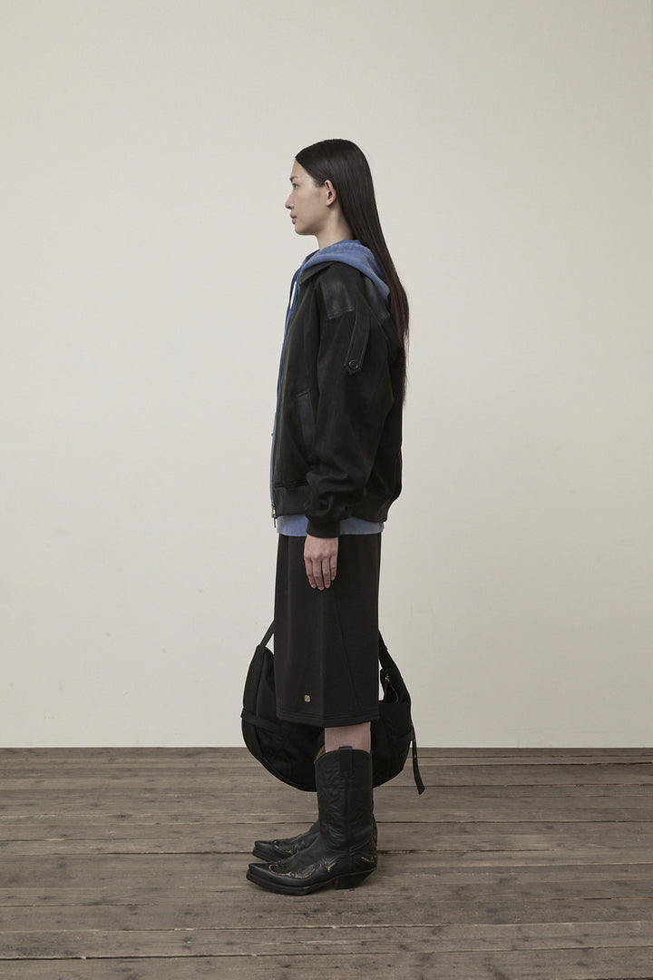 Matin Kim Suede Mix Leather Zip Jumper — Black