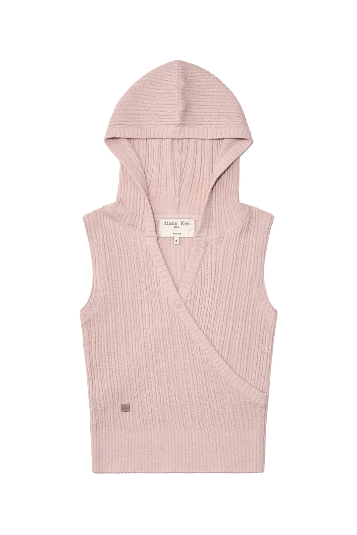 Matin Kim Wrap Sleeveless Knit Hoody in Light — Pink