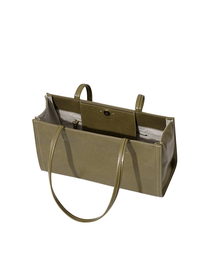 Stand Oil Oblong Bag — Structured Shoulder — Basil green
